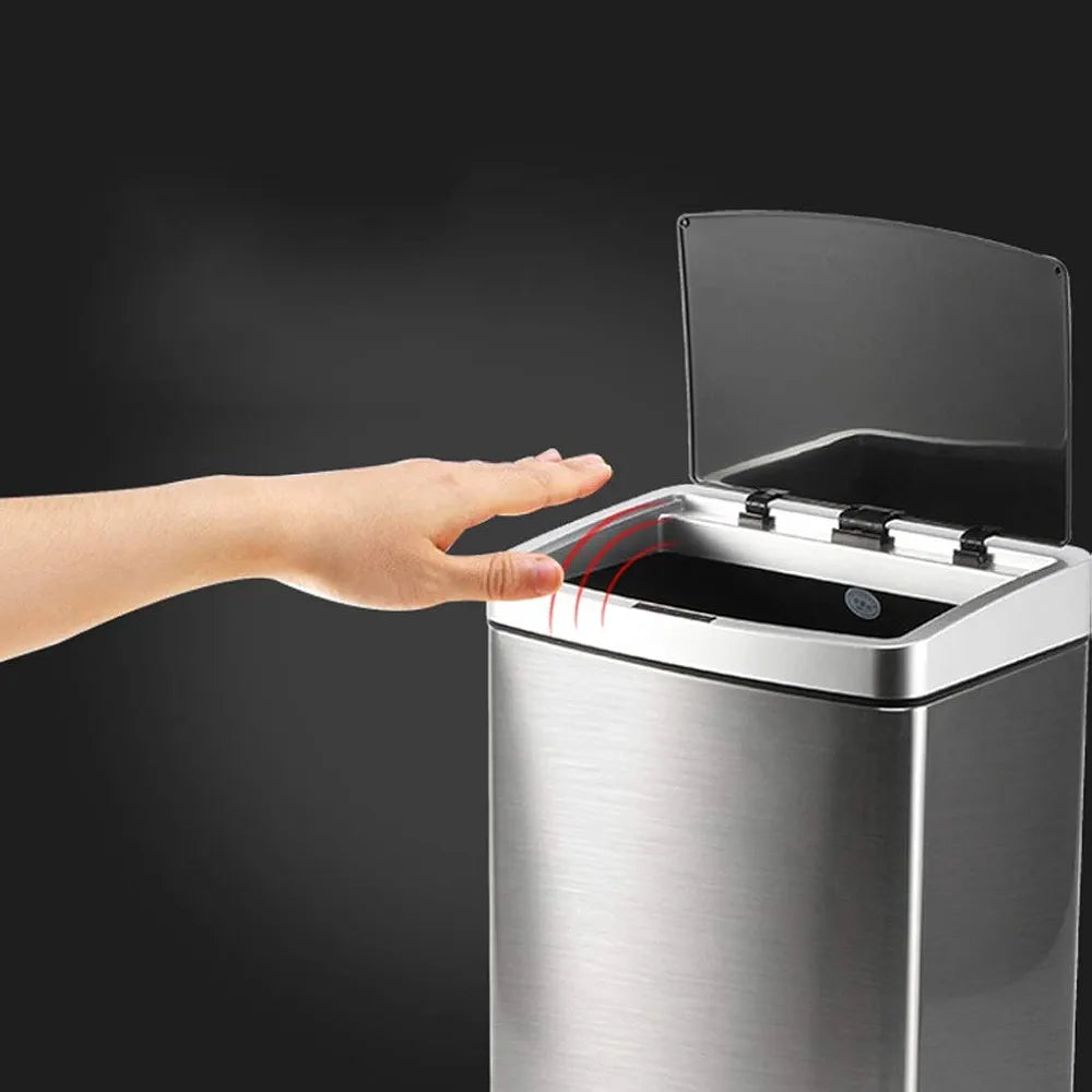 Silver 8L Automatic Sensor Waste Bin - Modern Smart Trash Can with Anti-Odor and Waterproof Design for Home, Kitchen, and Bathroom